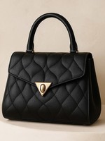 Klassische Handtasche aus Rindsleder mit schwarzem Rautenmuster, goldfarbenem Dreiecksknopf, Luxustaschen für Damen