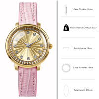 Montre à quartz ronde pour femme W259, boîtier en alliage doré, lunette sertie de strass, cadran soleil, bracelet en similicuir, montre élégante pour femme, vente en gros