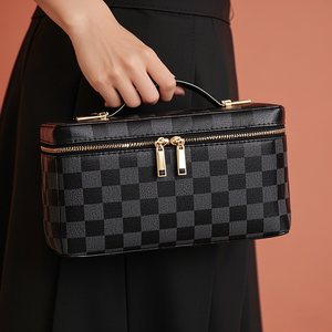 <strong>Manufacturer</strong> Retro Checkerboard Vegan Leather PU Waterproof Portable <strong>Cosmetic</strong> <strong>Bag</strong> Skin Care <strong>Cosmetic</strong> Storage <strong>Bag</strong> - Product Image 4