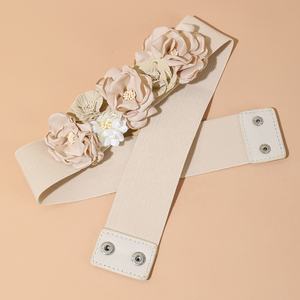 Ingrosso nuovo Fashion Designer decorativo <span class=keywords><strong>Beige</strong></span> fiori <span class=keywords><strong>donna</strong></span> tessuto <span class=keywords><strong>cintura</strong></span> elastico da <span class=keywords><strong>donna</strong></span> cinture da <span class=keywords><strong>donna</strong></span> - Product Image 3
