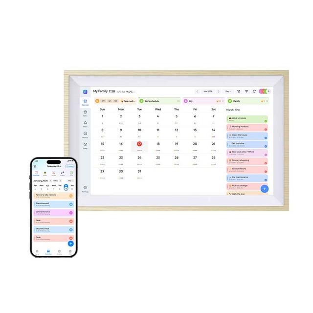 15.6 Inch FHD Electronic Calendar Family with WiFi Sync, MP4 Playback & Dementia Alarm for Household Use