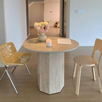 Table à manger de luxe en travertin beige nordique, table ronde moderne pour salle à manger, villa, hôtel, vente en gros, fabrication sur mesure