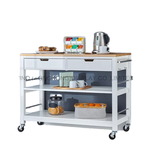 Chariot d'îlot de cuisine moderne en bois massif avec roulettes verrouillables Rangement d'appartement pour armoires de cuisine 2 tiroirs - Product Image 1