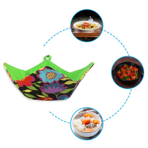 Bowl Cozy Holder Microwave Safe Pot Clip Spoon Rest Floral Design Green Trim - Product Image 4