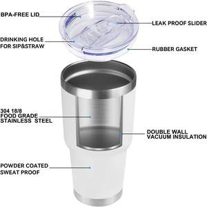 30 Oz. Stainless Steel Tumbler, Double Walled Insulated <b>Travel</b> <b>Cup</b> <b>with</b> Resistant <b>Lid</b>, Keep Cold or Hot - Product Image 3