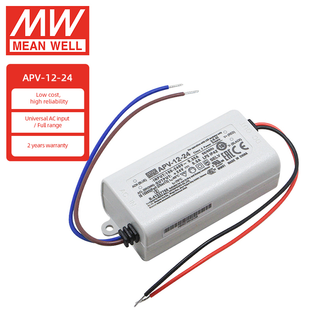 Meanwell APV-12-24 12W 24V Constant Voltage Mode IP42 Indoor LED Downlight Driver