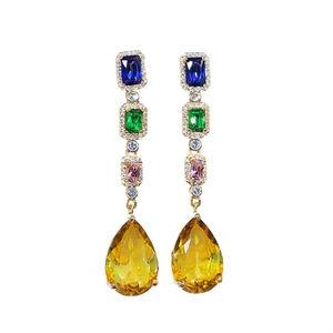 Orecchini Pendenti Placcati Oro E2294 con Citrino a Goccia, Montatura a Castone, Gioielli di Lusso da Donna per Feste con Cristalli - Product Image 1