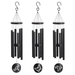 2023 New Style Wholesale 37in Hang Iron Art Insect Round Piece Wood Wind Chimes Outdoor Chime
