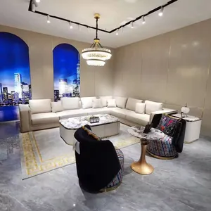 现代客厅真皮沙发套装轻便豪华面料设计，带冷却部分和角落传统风格公寓