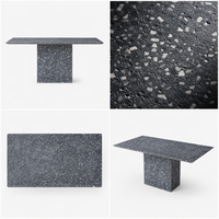 Table à manger en terrazzo gris foncé de luxe, design en blocs, moderne, pour hôtel, villa, salon, personnalisable, durable, imperméable