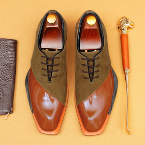 Leather men's dress <b>shoes</b> with contrasting suede and color blend, business formal style, Oxford style men's <b>shoes</b> - Product Image 2