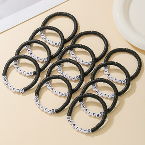 Fashion Jewelry FAITH Stackable Polymer Clay Letter <b>Bracelet</b> 12Pcs Set Unisex <b>Beaded</b> <b>Bracelets</b> - Product Image 3