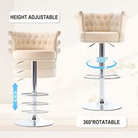 Samt-Drehbarhocker, höhenverstellbar, getufteter Thekenhocker mit Nagelkopfbesatz für Küche, Bar, Café