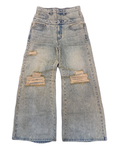 High Waist Distressed Ripped Wide Leg Denim <b>Pants</b> <b>Men</b> Casual <b>Summer</b> Cotton Jeans Button Fly Midweight Woven Style - Product Image 1