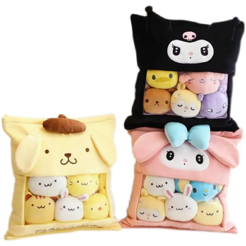 BoTu Peluche Felpa Una Bolsa De Almohada Kuromi Melody relleno Pom Purin muñecas Kawaii habitación decoración cojín regalo de Navidad para niños