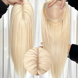 Cabello Europeo Virgen al Por Mayor de Fábrica, 5x6.5 Pulgadas # Sistema de Reemplazo Capilar con Base de Seda de Color Rubio 60, Topper Invisible - Product Image 1