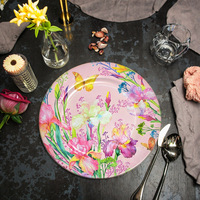 Assiette de présentation en plastique, directement de l'usine, décorative pour fruits, imprimée UV, ronde, style européen, pour repas et mariages