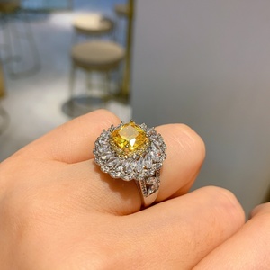 Vintage Fashion Eco-friendly Copper Square Yellow Cubic Zirconia Pendant <b>Earrings</b> Ring <b>Set</b> for Bold Statements - Product Image 5