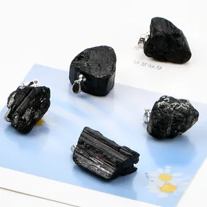 Natural Black Tourmaline Necklace Natural Stone Pendant Irregular Energy Stone Pendant Gemstone Necklace Fashion Jewelry