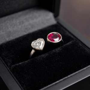 SARVOTTAM 14KT Gold Luxury Fine Jewelry Toi-et-Moi Lab Grown Ruby Heart-Shaped Diamond Bezel Setting Wedding Party <b>Ring</b> - Product Image 1