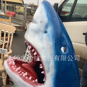 Adorno de Cabeza de Tiburón Simulada, Resinas Sintéticas Pintadas, Decoración de Jardín para Exteriores, Figura de Animal Independiente - Product Image 4