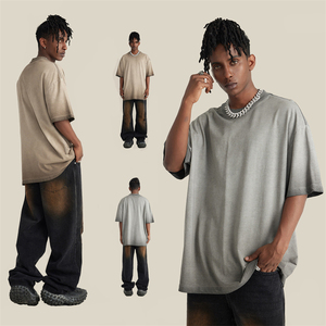 Camiseta de calle de gran tamaño a la moda, camiseta en blanco con hombros descubiertos de algodón 100% de punto sólido, ajuste Unisex - Product Image 4