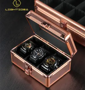 מפעל 3 חריצים עלה זהב חוצצים נשלפים גברים מתנה מותאם אישית לוגו שעון אחסון מקרה המותח תיבת אלומיניום אריזה תיבת שעון