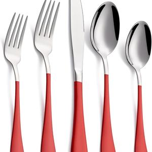 Ensemble de couverts en acier inoxydable de belle couleur, vaisselle de restaurant, comprenant une cuillère, une fourchette et un couteau en argent, adapté aux fêtes et à la famille - Product Image 1