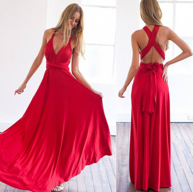 Casual Red Multiway Dress Wrap Of Luxury Convertible Gown Chic