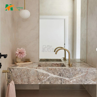 Meuble de salle de bain moderne de luxe en bois MTSTONE avec vasque en marbre Calacatta Viola pour hôtel