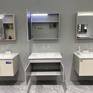 ארון אמבטיה מודרני מנירוסטה מבית WJL, כיור קרמי משולב, ארון מראה, סט ארון אחסון לחדר אמבטיה - מבוקש מאוד. - Product Image 5