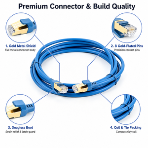 <span class=keywords><strong>สาย</strong></span>แพทช์ Cat7 SFTP 600MHz RJ45 CCA ป้องกันสัญญาณรบกวน สำหรับเซิร์ฟเวอร์แร็ค รองรับการสตรีม 8K จากโรงงานผู้ผลิตโดยตรง - Product Image 4