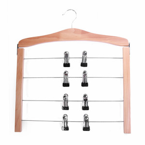 LM4805C Space Saving Wooden <strong>Multi</strong> Pants Tier <strong>Hangers</strong> 4 Layers Metal and Wood Clip Pants <strong>Hanger</strong> - Product Image 1