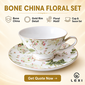 Set di Tazza e Piattino in Porcellana Bone China con Bordo Dorato, Design Elegante per Tè del Pomeriggio, Regalo di Nozze, Decorazione Casa - Product Image 2