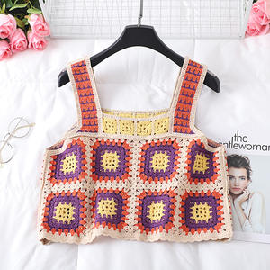 Fábrica personalizada <span class=keywords><strong>Granny</strong></span> Square Crochet Knit Bikinis Cover Ups sin mangas Crop Tops Ropa de playa - Product Image 4