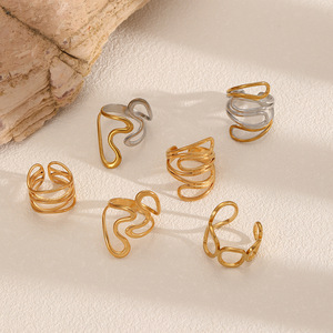 Geometric Stainless Steel <b>Rings</b> For Women Irregular Lines <b>Titanium</b> Steel Jewelry Gift - Product Image 1