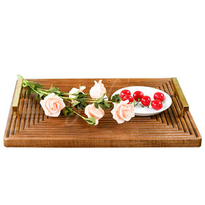 Plateaux de service en bois nouveau design en acacia avec poignée en métal pour les fêtes Assiettes ovales pour apéritif Thé Café Fromage Dessert Plateaux - Product Image 1