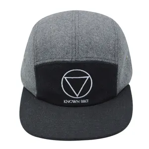 Mũ Lưỡi Trai Snapback 5 Tấm Màu Xám Tùy Chỉnh Mũ Bóng Chày Thêu Logo Miếng Vá Nhà Sản Xuất