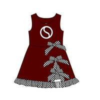 Robe sans manches pour filles avec logo d'équipe personnalisé, à carreaux, avec nœud et volants, robes de fête pour enfants, vente en gros