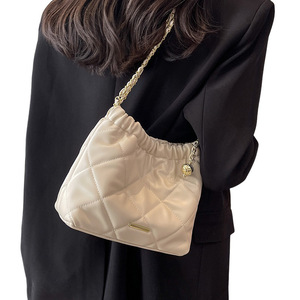 Bucket Bag Women off White Diamond Pattern Chain Single <b>Strap</b> <b>Buckle</b> Shoulder Bag Fashion Summer 2026 Everyday Outfits - Product Image 4