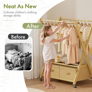 Estante <span class=keywords><strong>de</strong></span> ropa <span class=keywords><strong>de</strong></span> bambú para niños con cajas <span class=keywords><strong>de</strong></span> almacenamiento Organizador <span class=keywords><strong>de</strong></span> ropa <span class=keywords><strong>de</strong></span> bebé Soporte <span class=keywords><strong>de</strong></span> ropa pequeño Rolling Kids Toddler Dress up Storage - Product Image 5