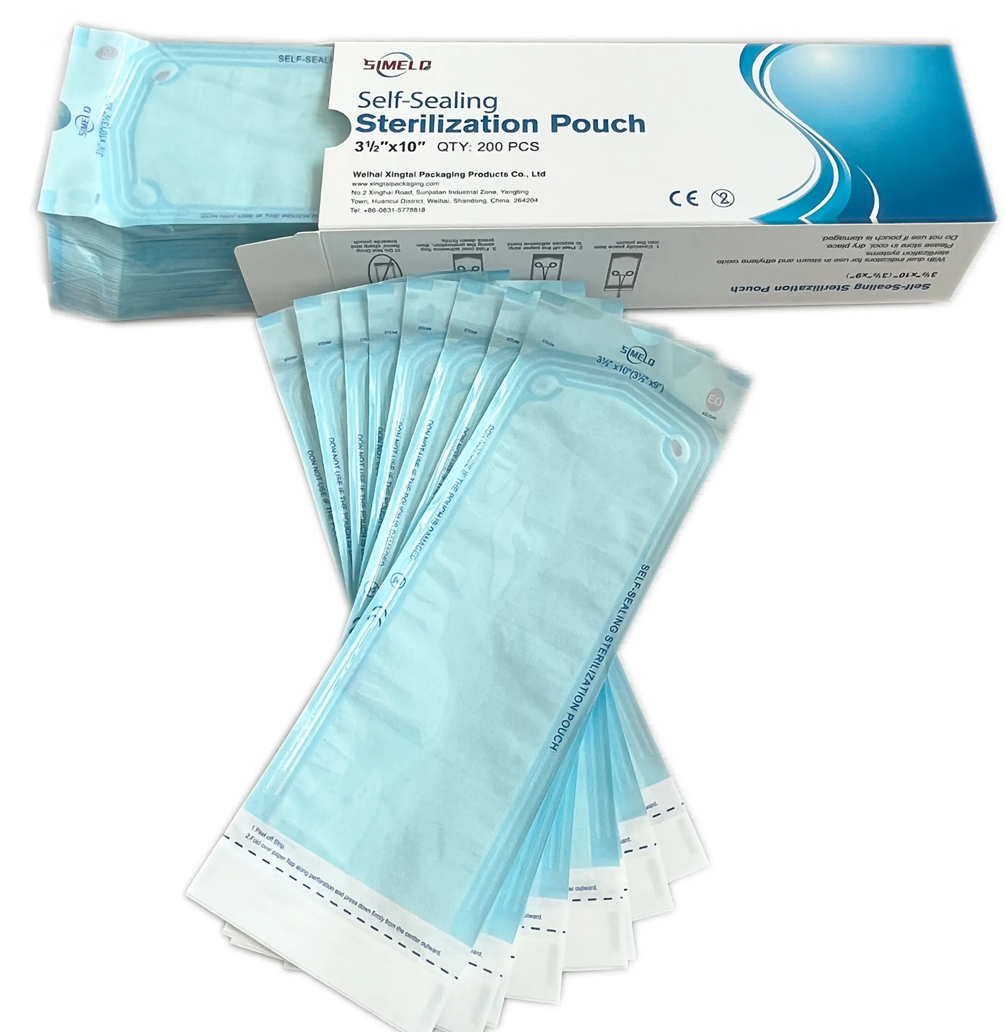 Self Sealing Sterilization Pouch Bag Clear Blue For 10x3.5in
