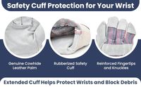 Gants de travail en cuir de vachette, paume en cuir, dos en coton respirant, manchette de sécurité caoutchoutée de 3,5 pouces, gants de sécurité robustes