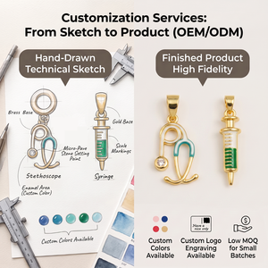 Colgantes Médicos Personalizados OEM ODM de Latón Esmaltado, Chapados en Oro de 18K, con Diseños de Estetoscopio, Diente, Píldora, Doctor y Enfermera para Accesorios de Joyería - Product Image 3