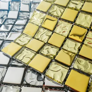 Mosaico de cristal dorado y plateado para decoración del hogar, diseño Popular de pared de lujo, 23x23
