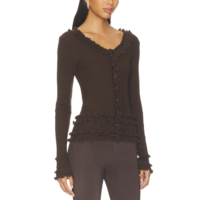 Pull en tricot sexy pour femme, 100 % coton, col en V, manches longues, volants, extensible, coupe ajustée, anti-plis, respirant, idéal pour les soirées