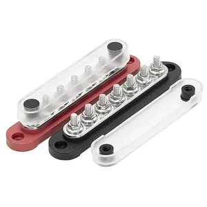 12V Bus Bar, Red Black Battery Power Distribution Block, Terminal Block M6  Terminal Studs M4 Terminal Screws, Busbar with Ring Terminals Cover, for