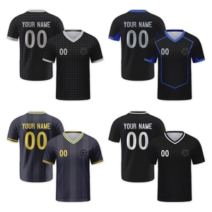 เสื้อฟุตบอลแบบใหม่ ออกแบบเอง พิมพ์ลายดิจิทัล โลโก้ ชื่อ เบอร์ คอวี สีดำ ระบายอากาศ แห้งเร็ว โพลีเอสเตอร์ 100% แบบรีดร้อน - Product Image 1