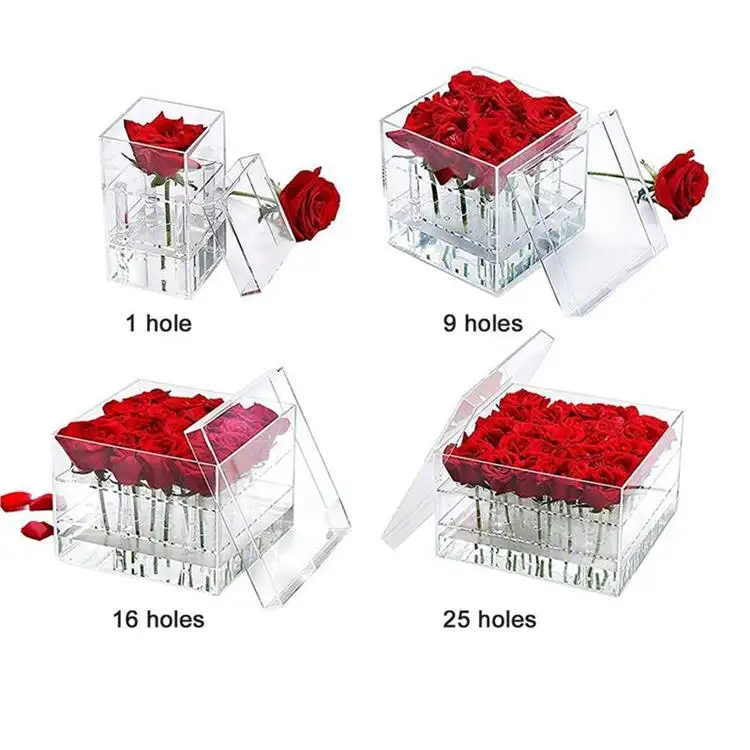 Arcylico transparente transparente plexiglass, cajas de acrílico preservadas para flores rosas presente acrílico caixa de flores com tampa