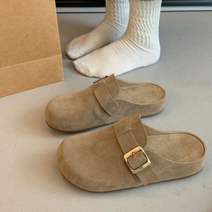 Autumn New for Clogs & Mules Women's <b>Half</b> <b>Slip</b>-On Slippers with Height Increasing Closed-Toe Design - Product Image 1